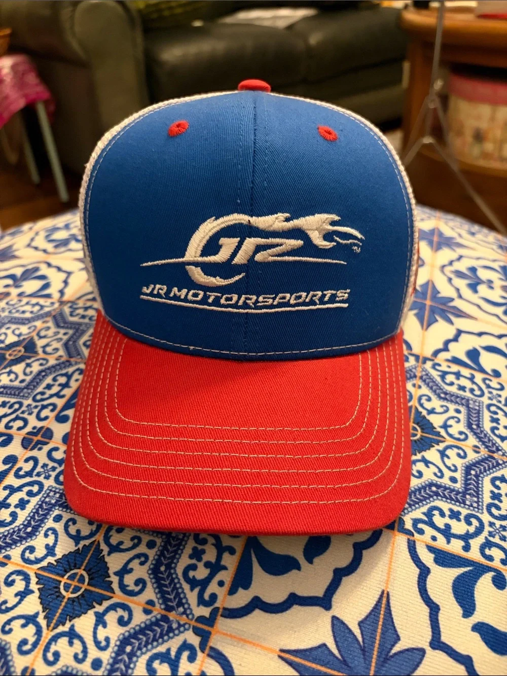 JR Motorsports Blue and Red Racing Trucker Hat